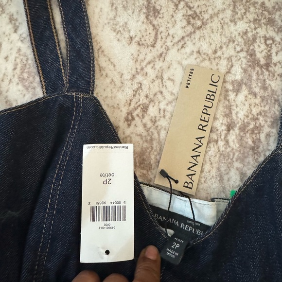 NWT BANANA REPUBLIC Dark Blue denim sweetheart neck wide leg 2P - Picture 7 of 8